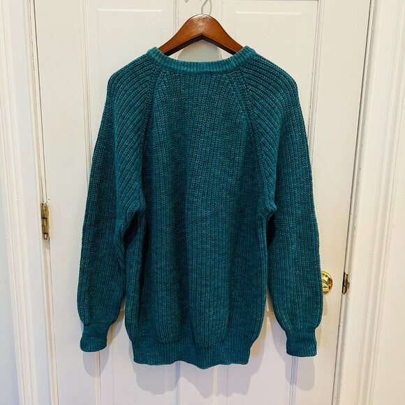 LL BEAN Sweater Heavy Cable Knit Jumper Pullover Cotton Green USA VTG Size L - Picture 15 of 16